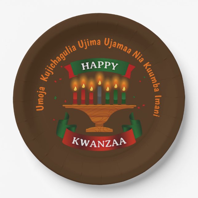 Kwanzaa Candles Red Black Green 7 Principles 9"    Paper Plates (Front)