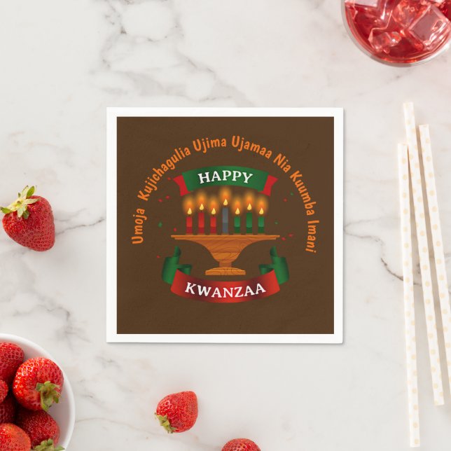 Kwanzaa Candles Red Black Green 7 Principles  Napkins (Insitu)
