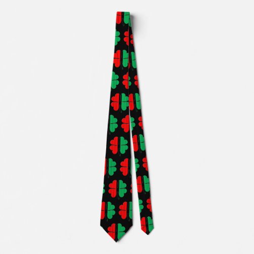 Kwanzaa Colors Red Black Green Clover Pattern Neck Tie