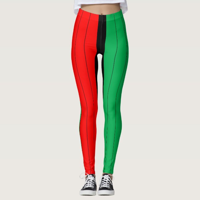 Kwanzaa Colors Red Black Green Stripes Pattern Leggings (Front)