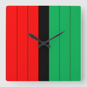 Kwanzaa Colors Red Black Green Stripes Pattern Square Wall Clock