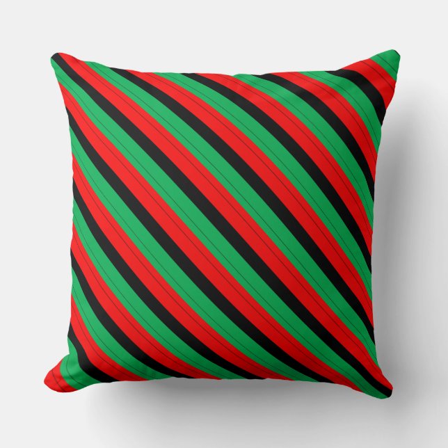 Kwanzaa Colors Red Black Green Stripes Pattern Throw Pillow (Front)