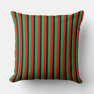 Kwanzaa Colors Red Black Green Stripes Pattern Throw Pillow