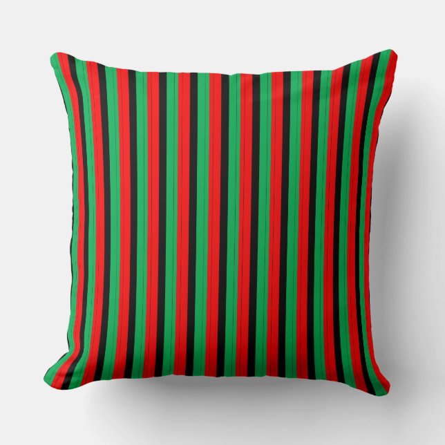 Kwanzaa Colors Red Black Green Stripes Pattern Throw Pillow (Front)