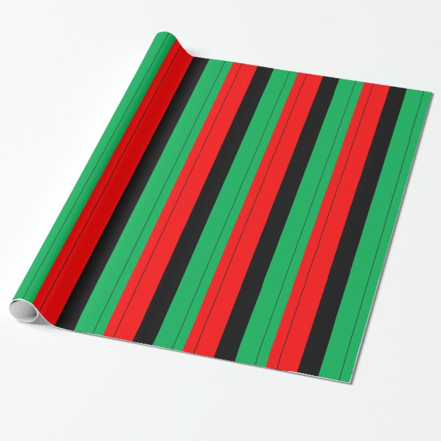 Kwanzaa Colors Red Black Green Stripes Pattern Wrapping Paper (Unrolled)