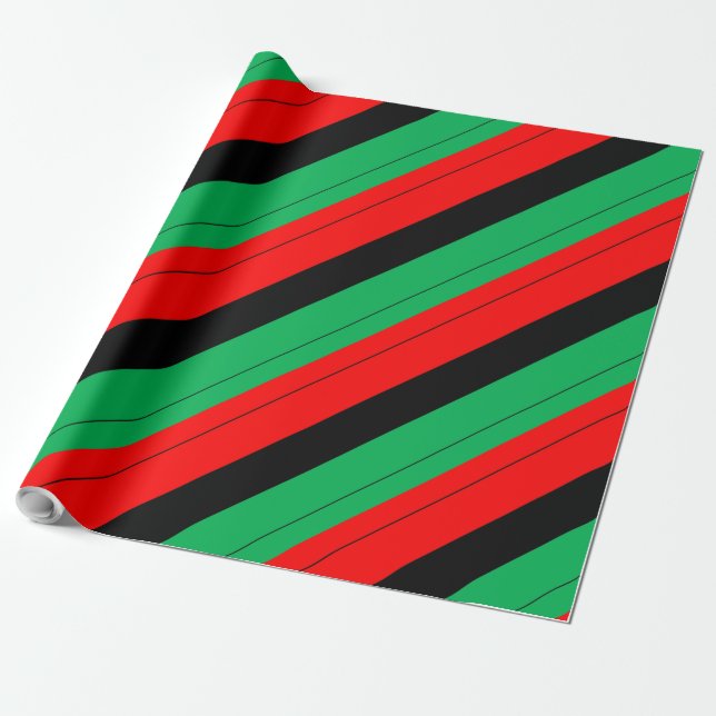 Kwanzaa Colors Red Black Green Stripes Pattern Wrapping Paper (Unrolled)