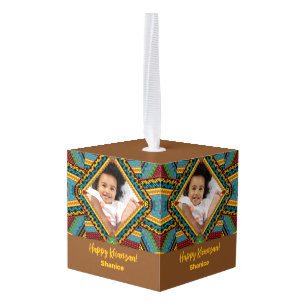 Kwanzaa Custom Brightly Colored Diamond Patter Cube Ornament