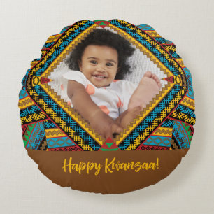 Kwanzaa Custom Brightly Colored Diamond Patter Round Pillow