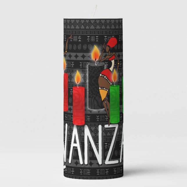 Kwanzaa Dancers with Green Red and Black Pillar Candle (Front)