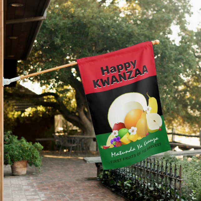 Kwanzaa Fruit Cornucopia Holiday House Flag (In SItu)