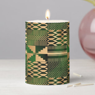 Kwanzaa Green and Gold Kente Pillar Candle
