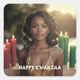 KWANZAA - HAPPY KWANZAA -  SQUARE STICKER