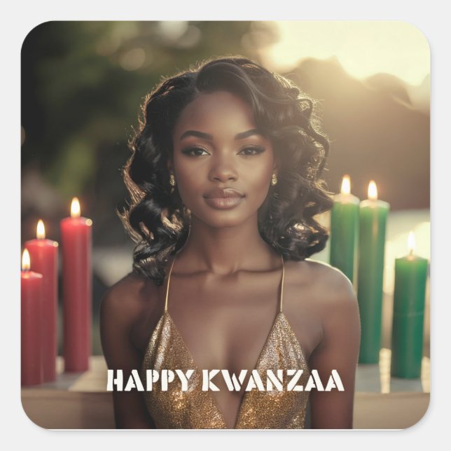KWANZAA - HAPPY KWANZAA -  SQUARE STICKER (Front)