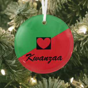 Kwanzaa & Heart Glass Ornament