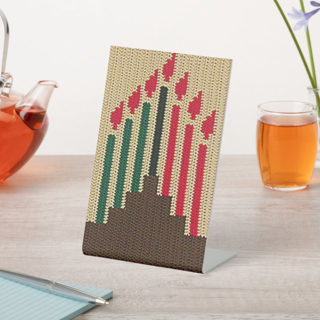Kwanzaa Holiday Candles Artisan Crochet Print  Pedestal Sign (In SItu)