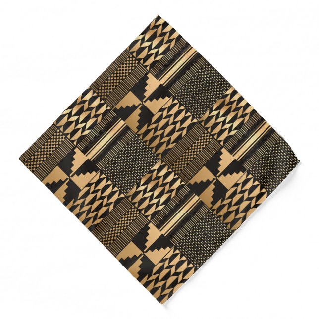 Kwanzaa Kente Print (Black/Gold) Bandana (Front)