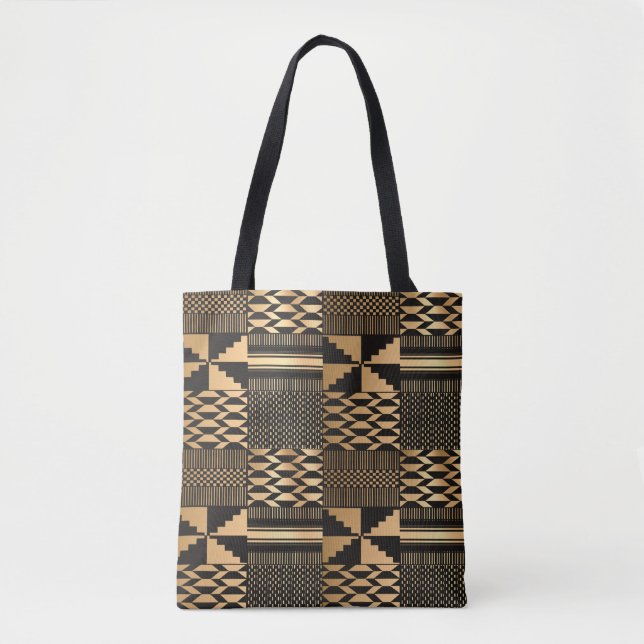 Kwanzaa Kente Print (Black/Gold) Tote Bag (Front)