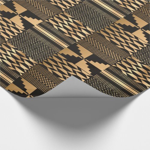 Kwanzaa Kente Print BlackGold  Wrapping Paper