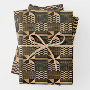 Kwanzaa Kente Print (Black/Gold) Wrapping Paper Sheets