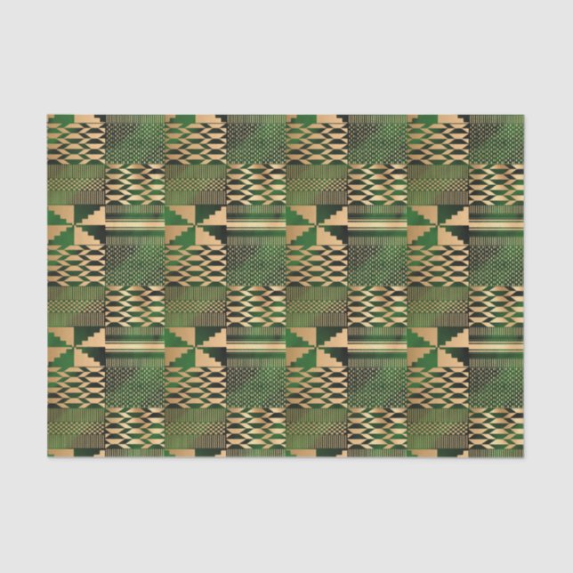 Kwanzaa Kente Print (Green/Gold) Tissue Paper (Front)