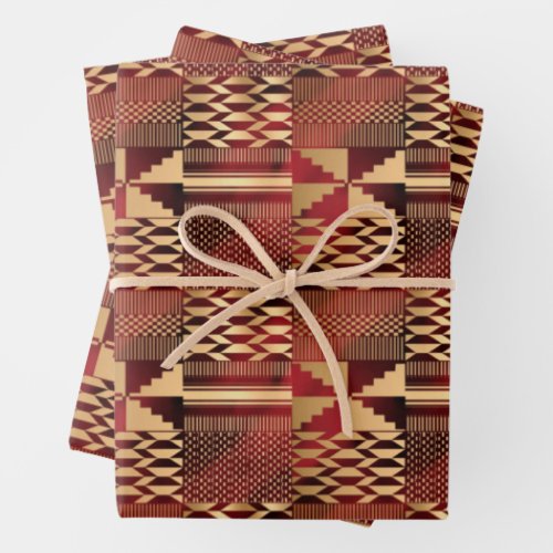 Kwanzaa Kente Print RedGold  Wrapping Paper Sheets