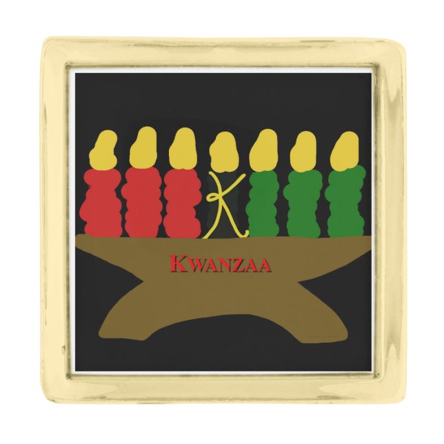 Kwanzaa Kinara Candles  Gold Finish Lapel Pin (Front)