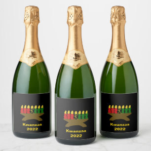 Kwanzaa Kinara Candles Sparkling Wine Label