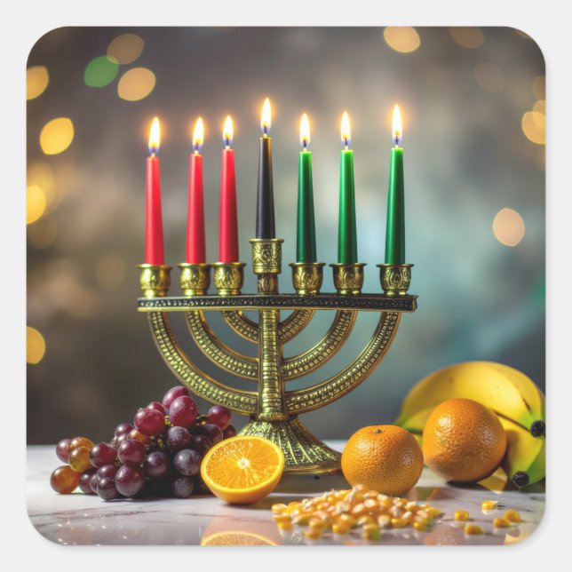 KWANZAA - KINARA -  SQUARE STICKER (Front)