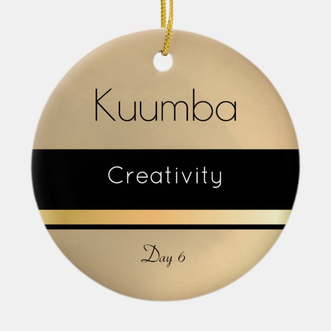 Kwanzaa Kuumba Gold Black White Day 6 Ceramic Ornament (Front)