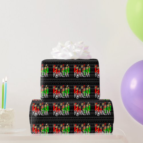 Kwanzaa Lit Kinara Candles with African Dancers Wrapping Paper