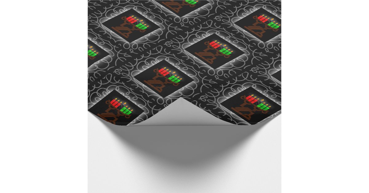 Kwanzaa Lit Kinara Candles With Black And Silver Wrapping Paper Zazzle Com