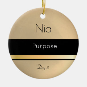 Kwanzaa Nia Gold Black White Day 5 Ceramic Ornament