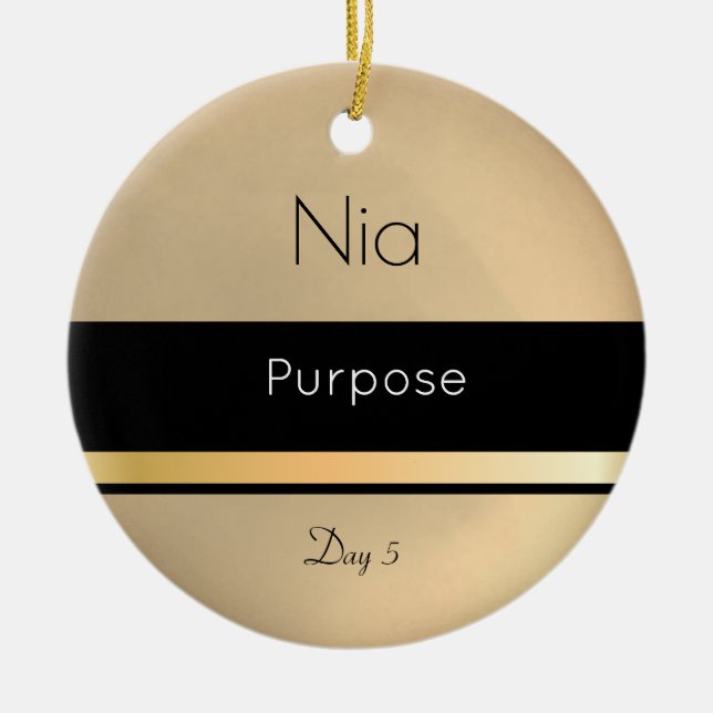 Kwanzaa Nia Gold Black White Day 5 Ceramic Ornament (Front)