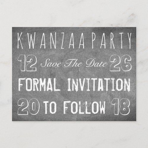 Kwanzaa Party Save The Date Chalkboard Style Announcement Postcard