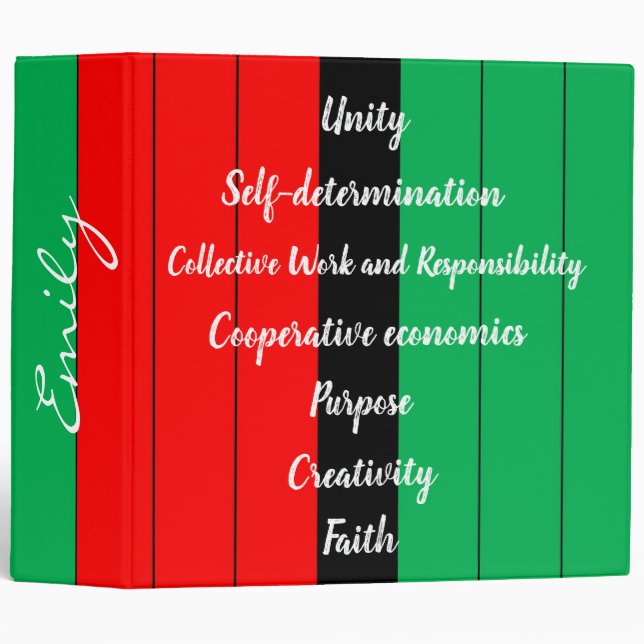 Kwanzaa Principles Striped Pattern Red Black Green 3 Ring Binder (Front/Spine)