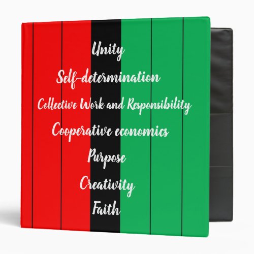 Kwanzaa Principles Striped Pattern Red Black Green Binder