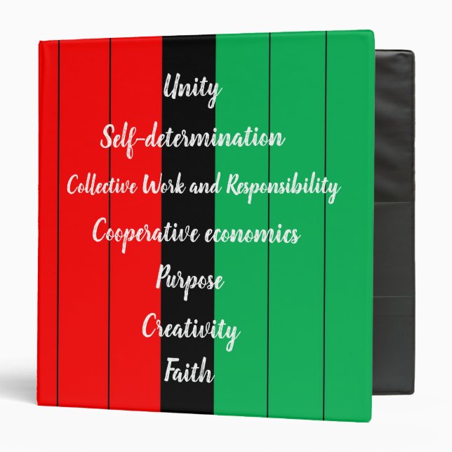 Kwanzaa Principles Striped Pattern Red Black Green Binder (Front/Inside)