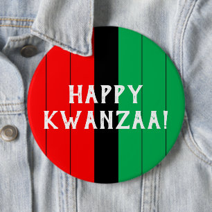Kwanzaa Red Black Green Kinara Striped Pattern Button