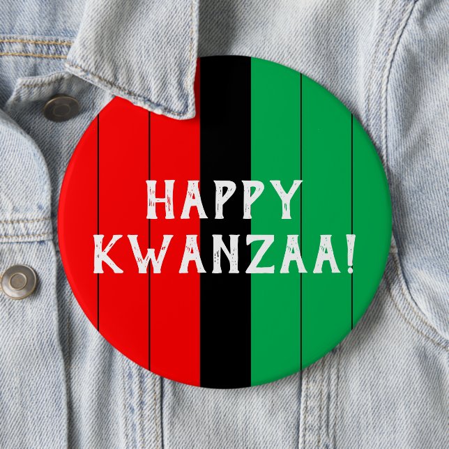 Kwanzaa Red Black Green Kinara Striped Pattern Button (In Situ)