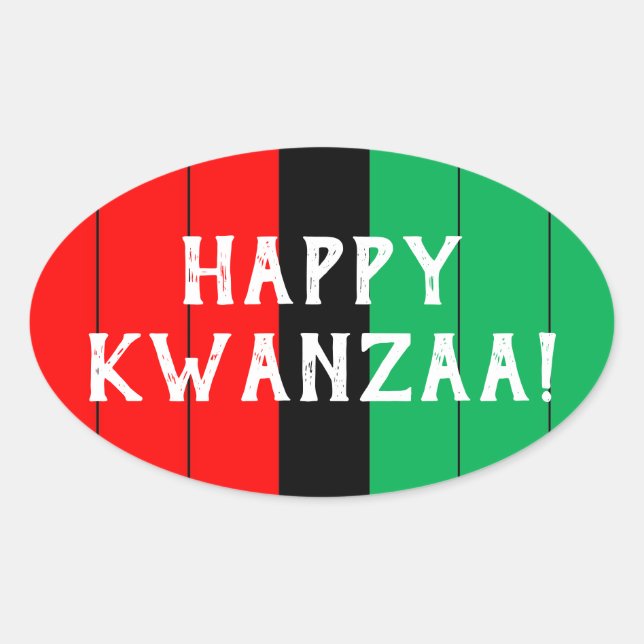 Kwanzaa Red Black Green Kinara Striped Pattern Oval Sticker (Front)