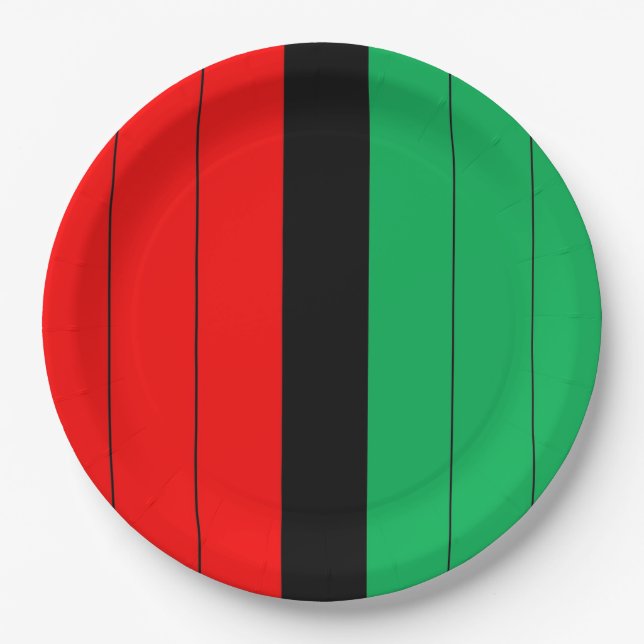 Kwanzaa Red Black Green Kinara Striped Pattern Paper Plates (Front)