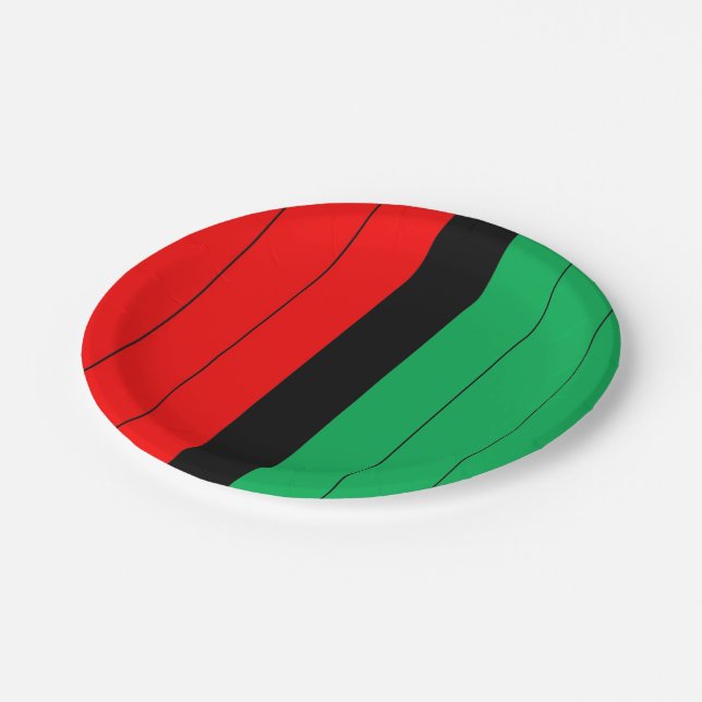 Kwanzaa Red Black Green Kinara Striped Pattern Paper Plates (Angled)