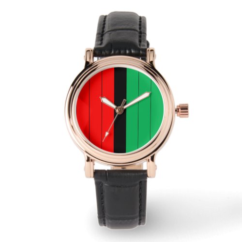Kwanzaa Red Black Green Kinara Striped Pattern Watch