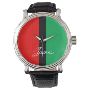 Kwanzaa Red Black Green Kinara Striped Pattern Watch