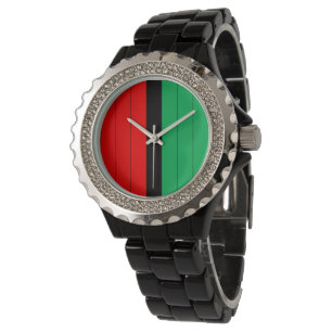 Kwanzaa Red Black Green Kinara Striped Pattern Watch