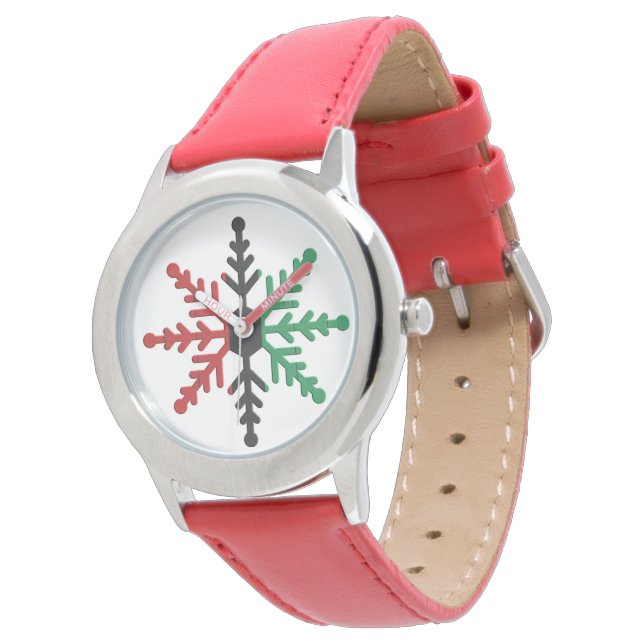 Kwanzaa Red Black Green Kinara Striped Snowflake W Watch (Angled)