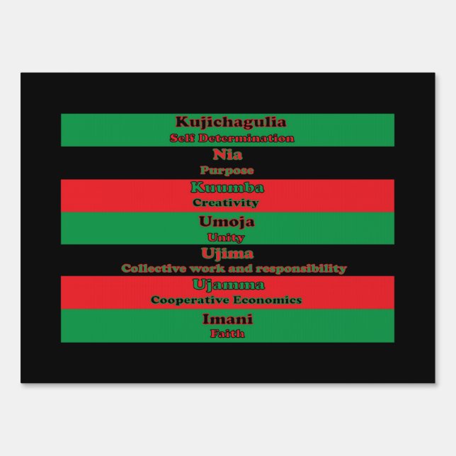 Kwanzaa Red Black Green Seven Principles Sign (Front)
