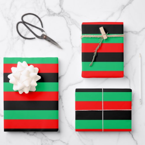 Kwanzaa Red Black Green Stripes Wrapping Paper Sheets
