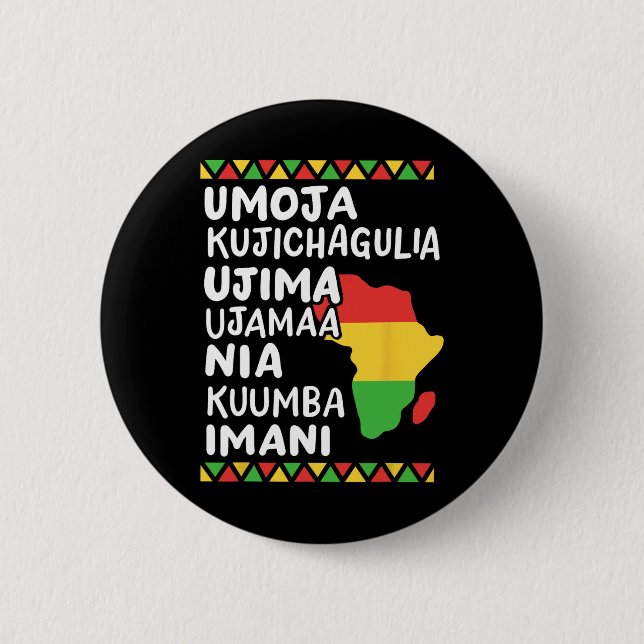Kwanzaa Seven Principles African Map Black Pride M Button (Front)
