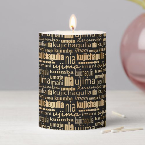 Kwanzaa Seven Principles BlackGold  Pillar Candle